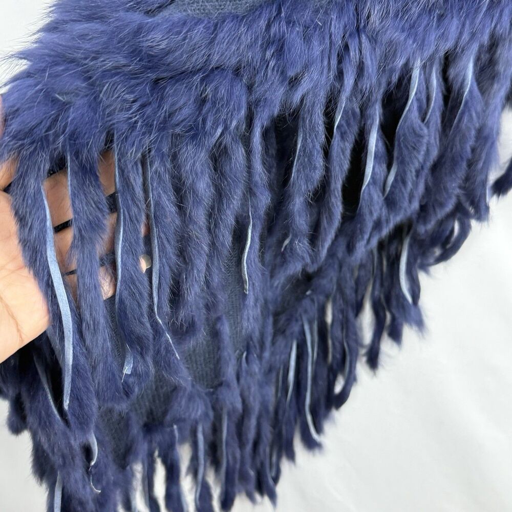 Navy Blue Faux Fur Poncho Cape Fringe Women’s One Size Soft Cozy Wrap - Picture 9 of 14